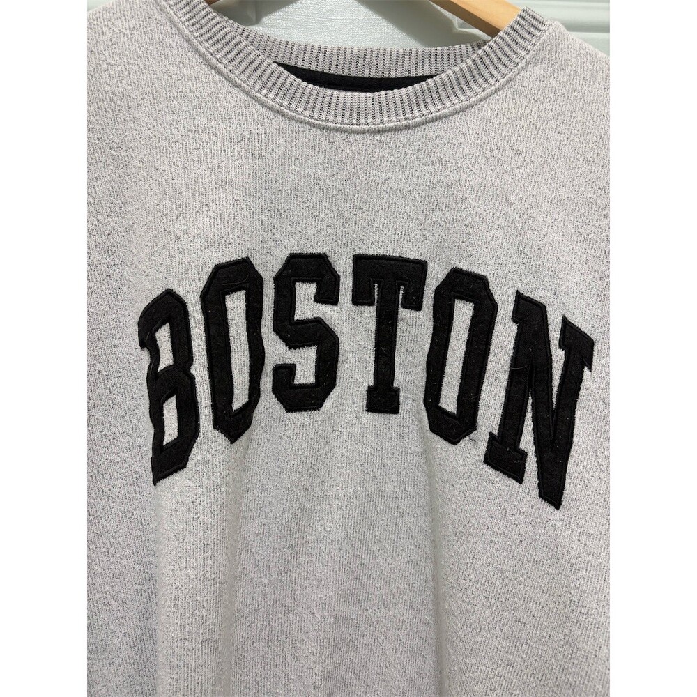 New York Popular Sweatshirt Mens XL Heather Gray Boston Crewneck Pullover - Picture 2 of 8